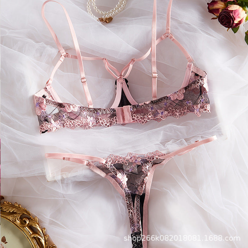 Image of Cross-border ins new lace embroidery erotic lingerie set hollow sexy French high-quality hot girl bra